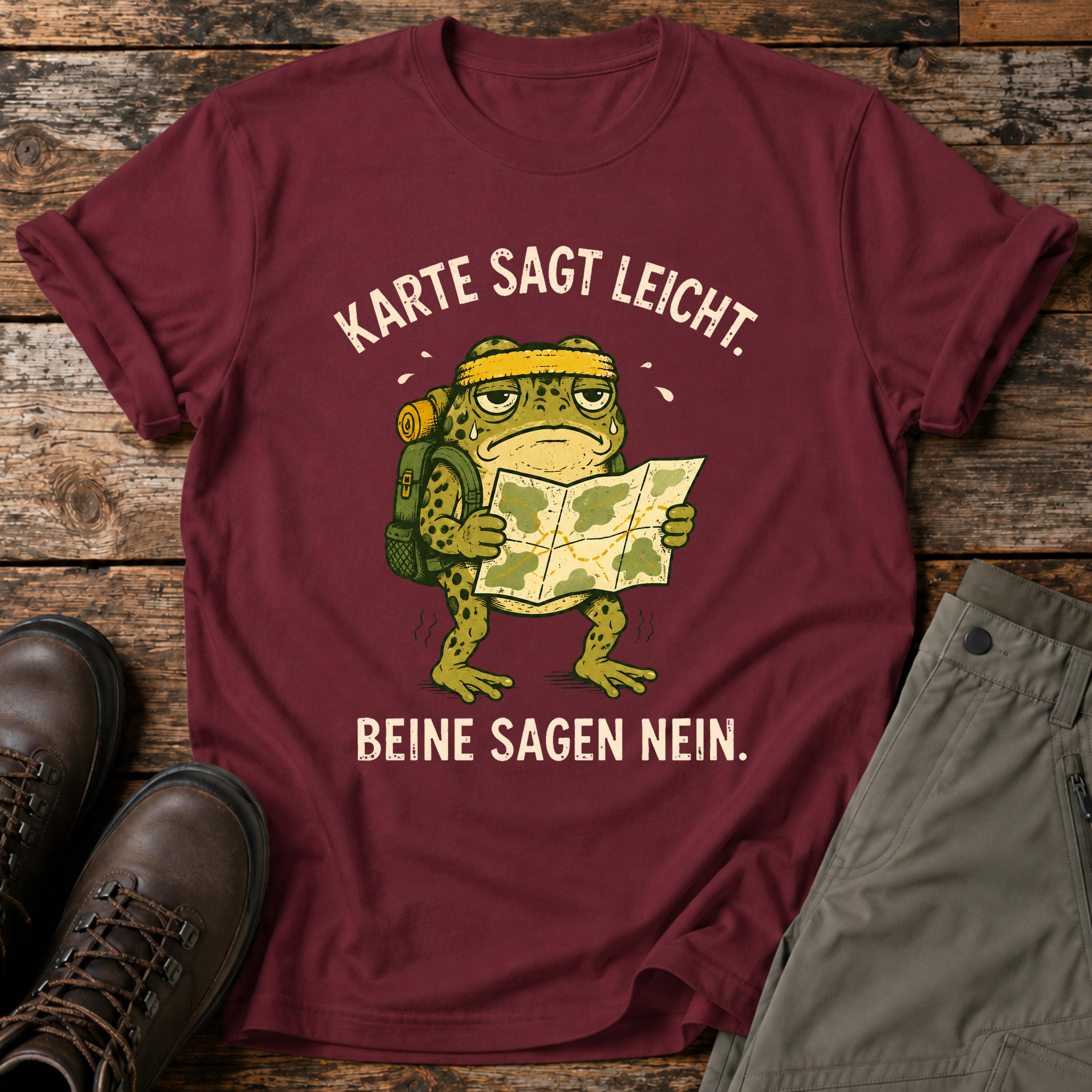 Karte sagt leicht. Beine sagen nein. T-shirt