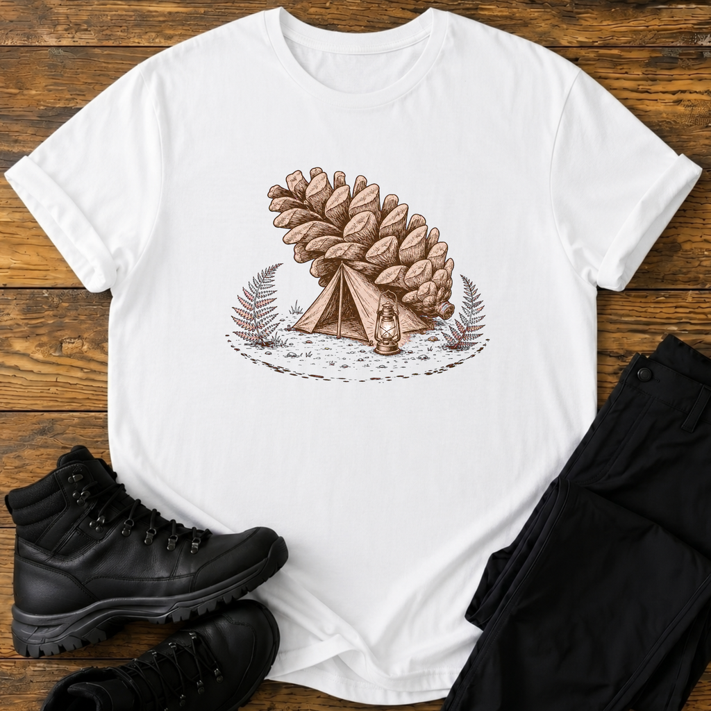 Zelt unter Tannenzapfen T-Shirt