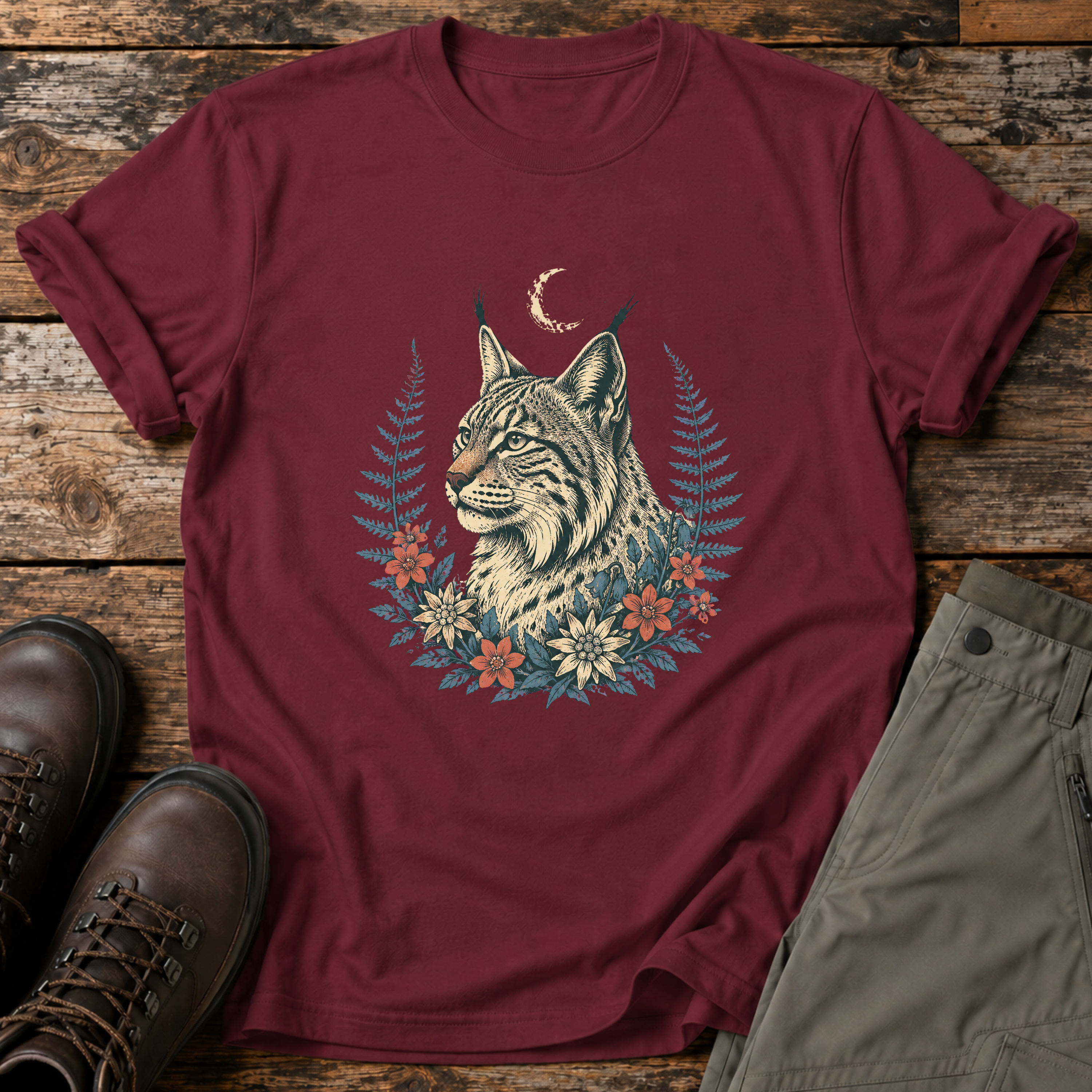 Luchs im Farnkranz T-shirt