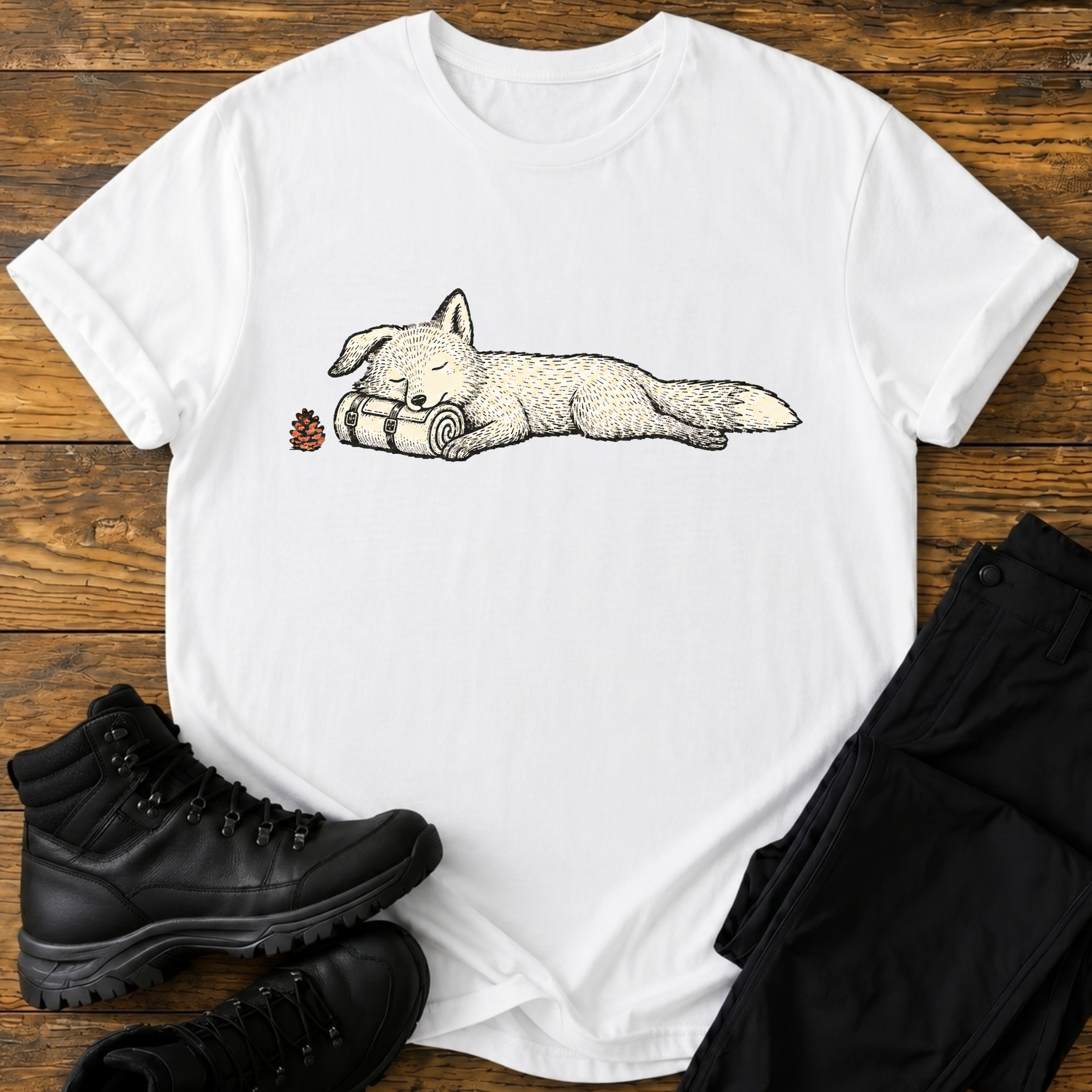 Schlafender Fuchs auf Rucksackrolle T-Shirt