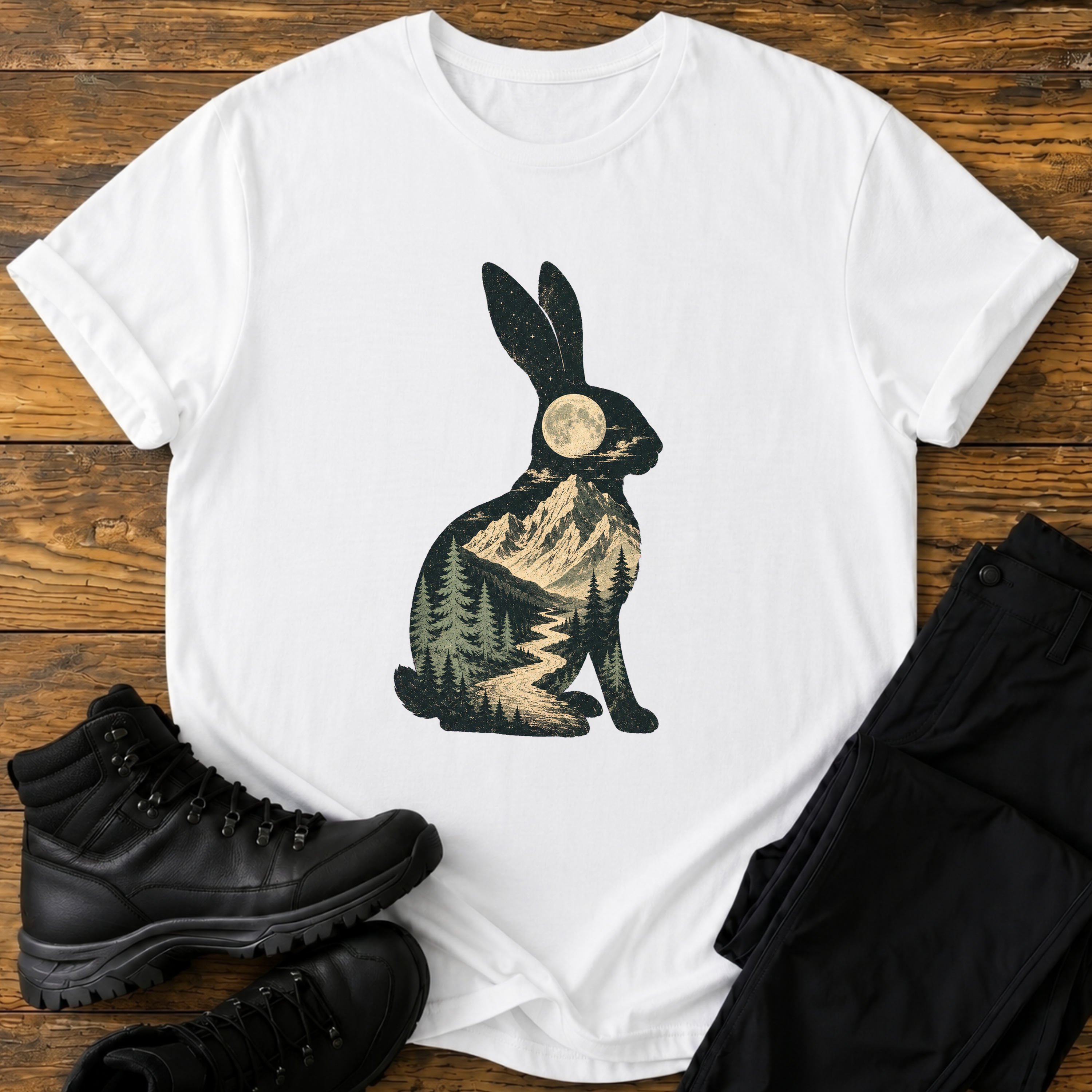 Hasen-Silhouette mit Berg T-Shirt