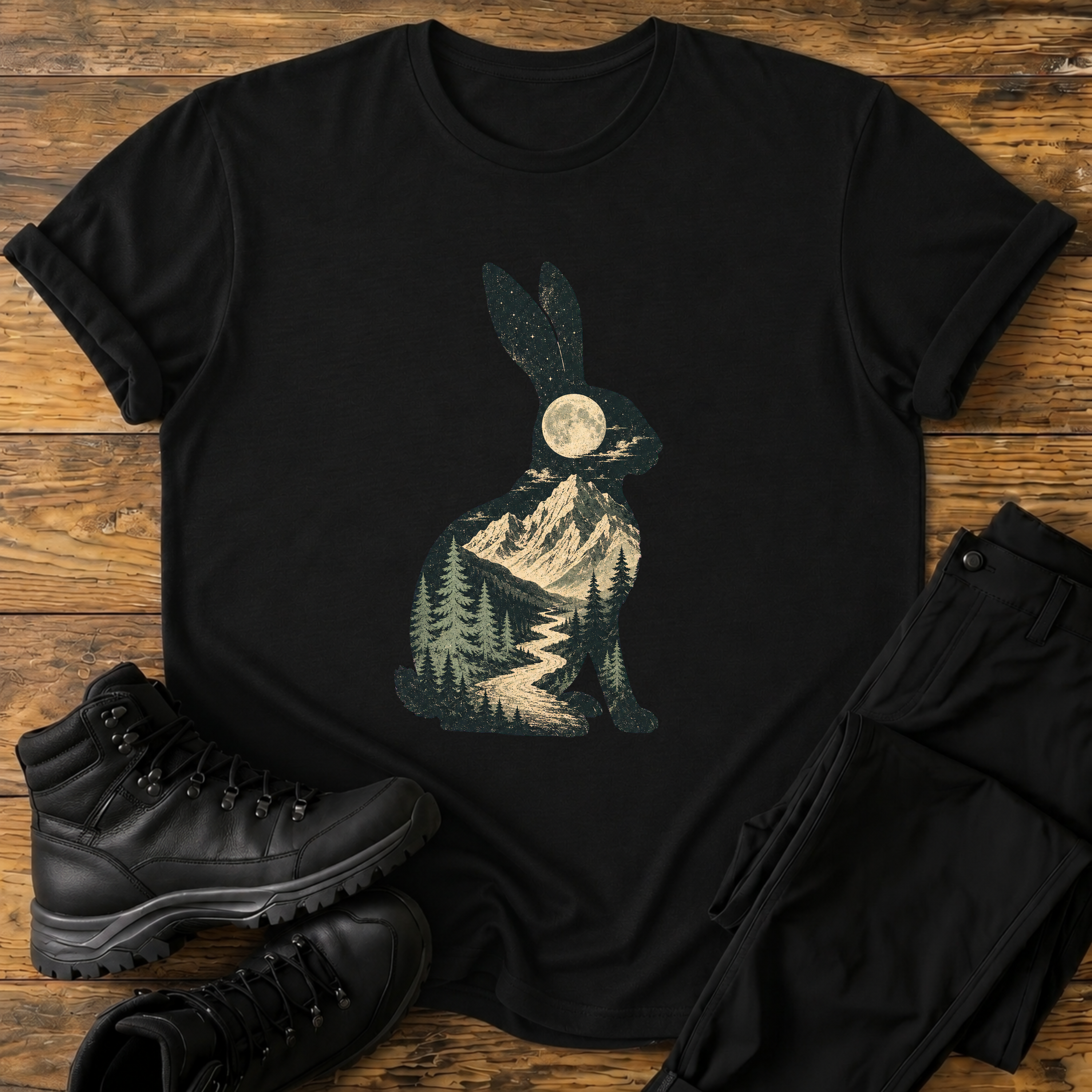 Hasen-Silhouette mit Berg T-Shirt