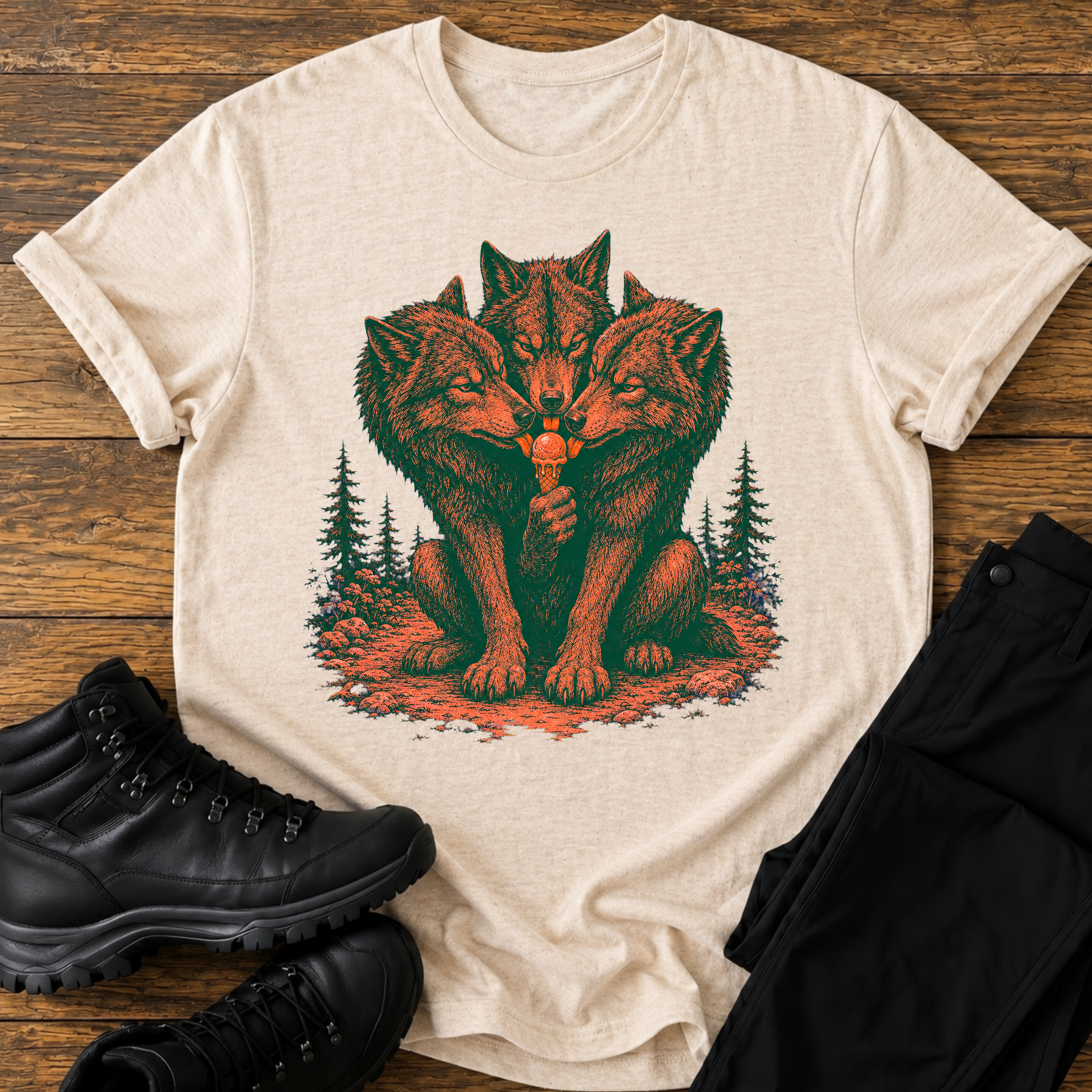 Drei Wölfe, ein Eis T-Shirt