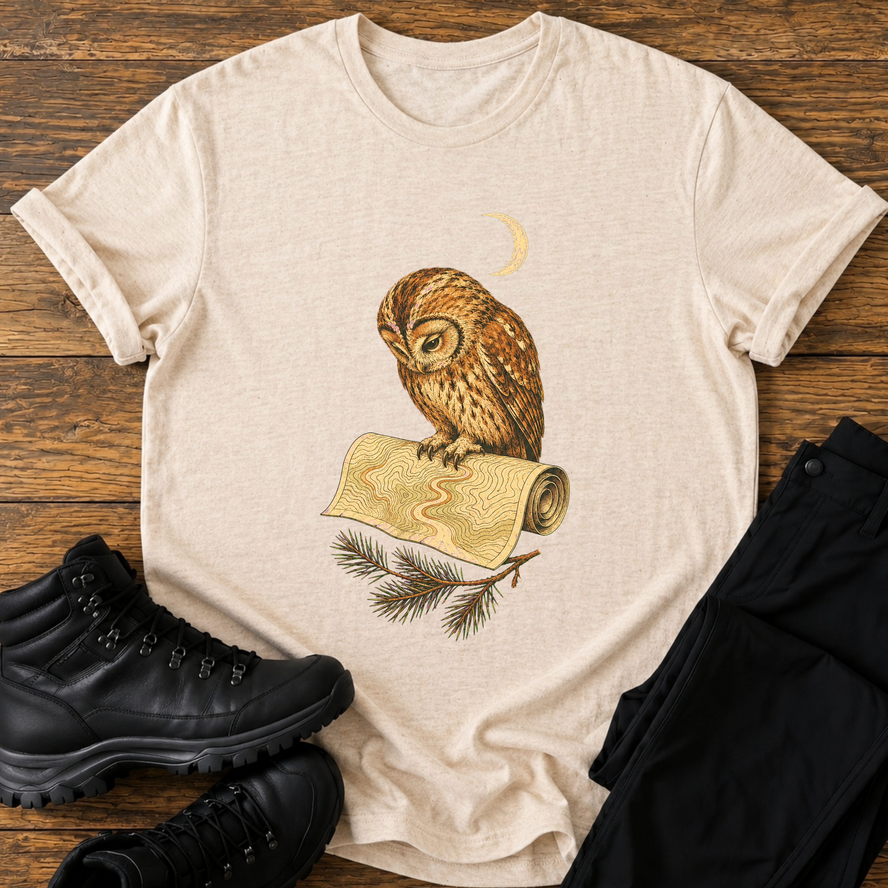 Eule mit Höhlenkarte T-Shirt