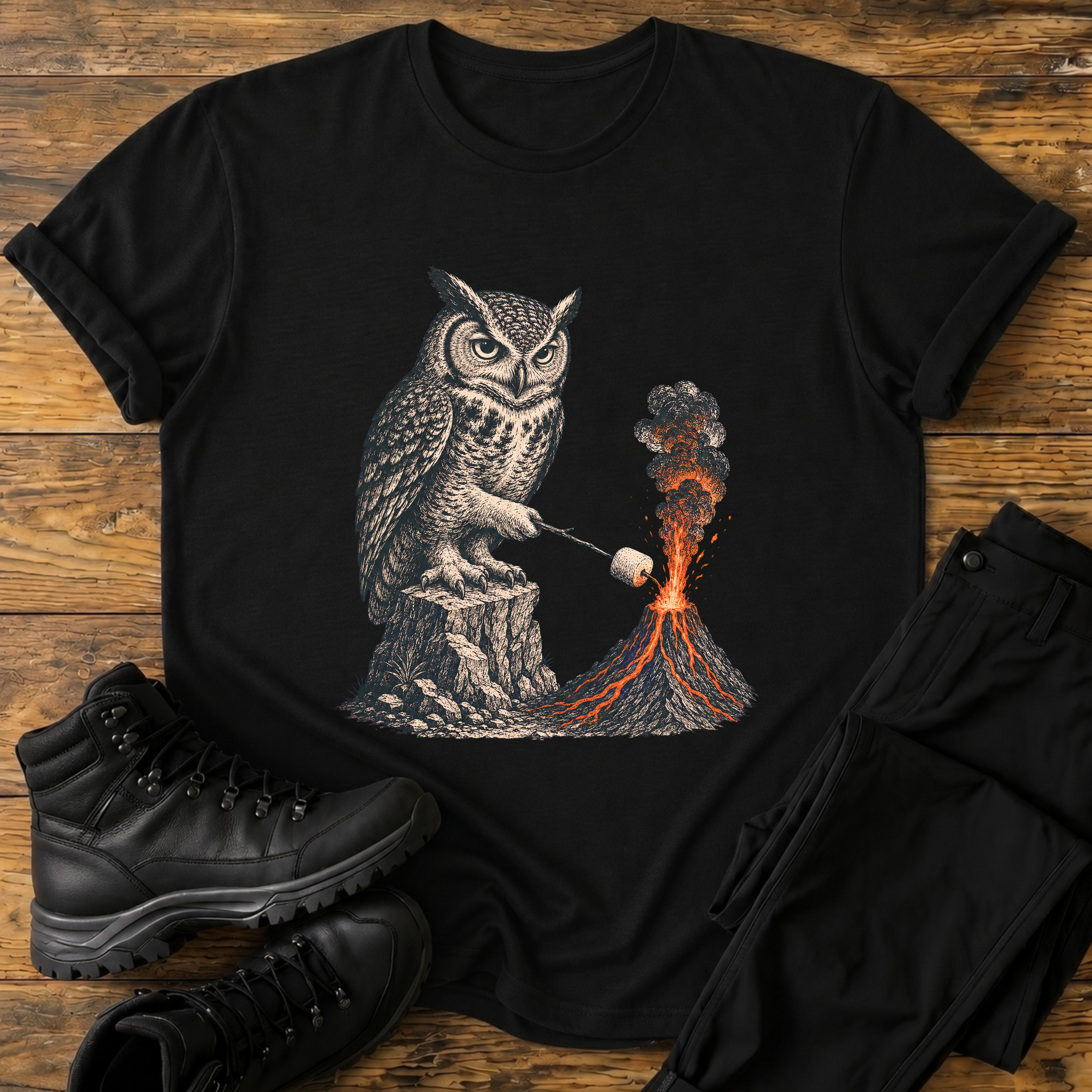 Eule am Vulkan T-Shirt
