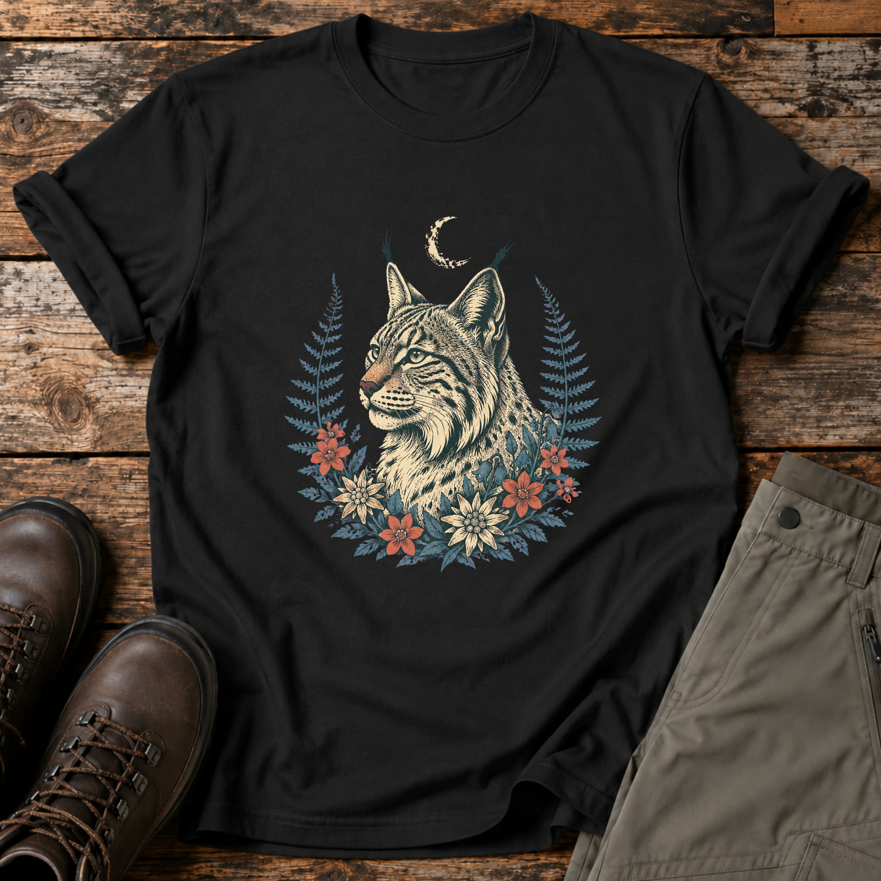 Luchs im Farnkranz T-shirt
