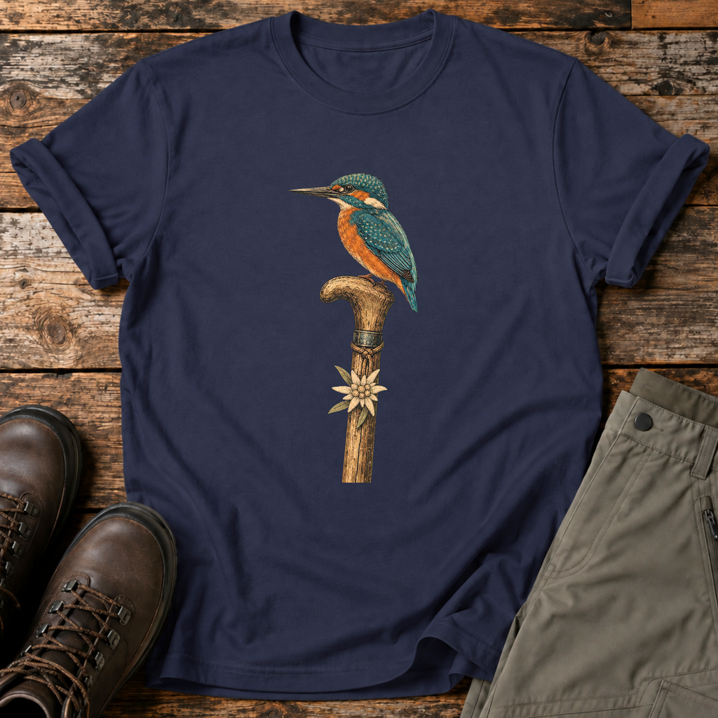 Eisvogel auf Wanderstock T-shirt