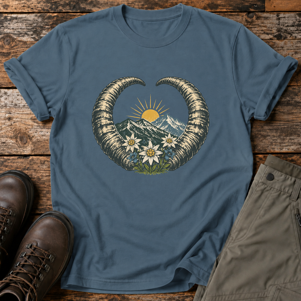 Steinbock-Hörner mit Edelweiß T-shirt
