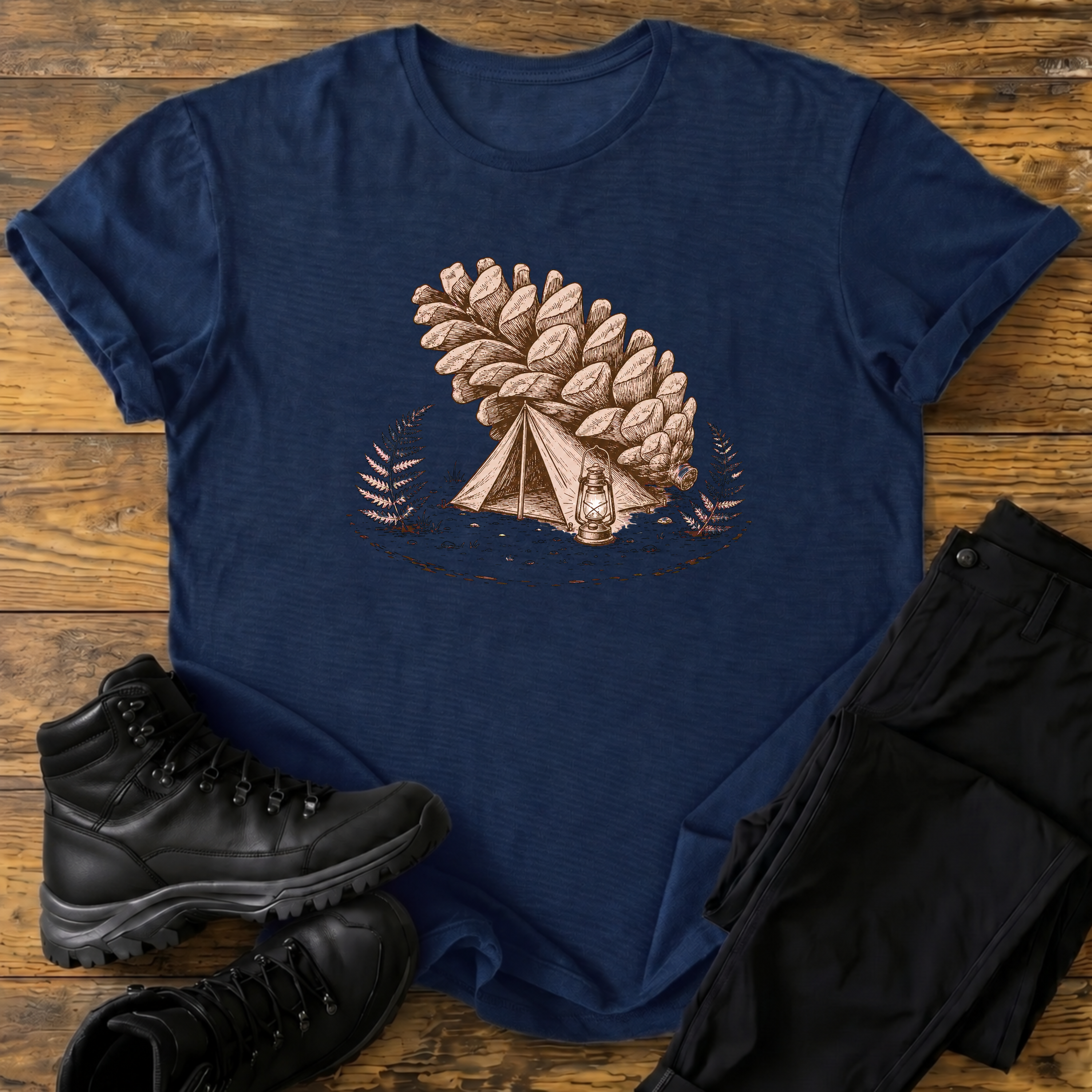 Zelt unter Tannenzapfen T-Shirt