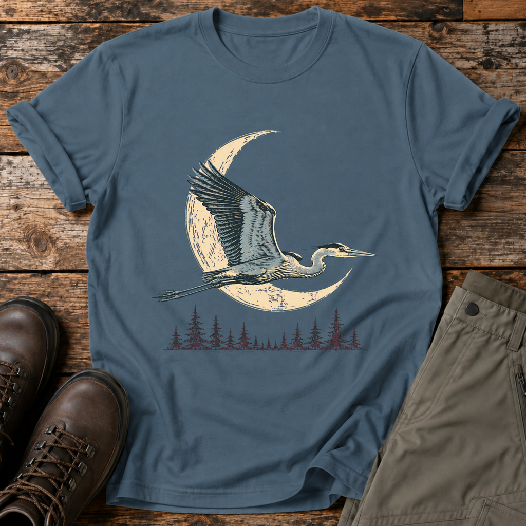 Reiher im Mondschein T-shirt