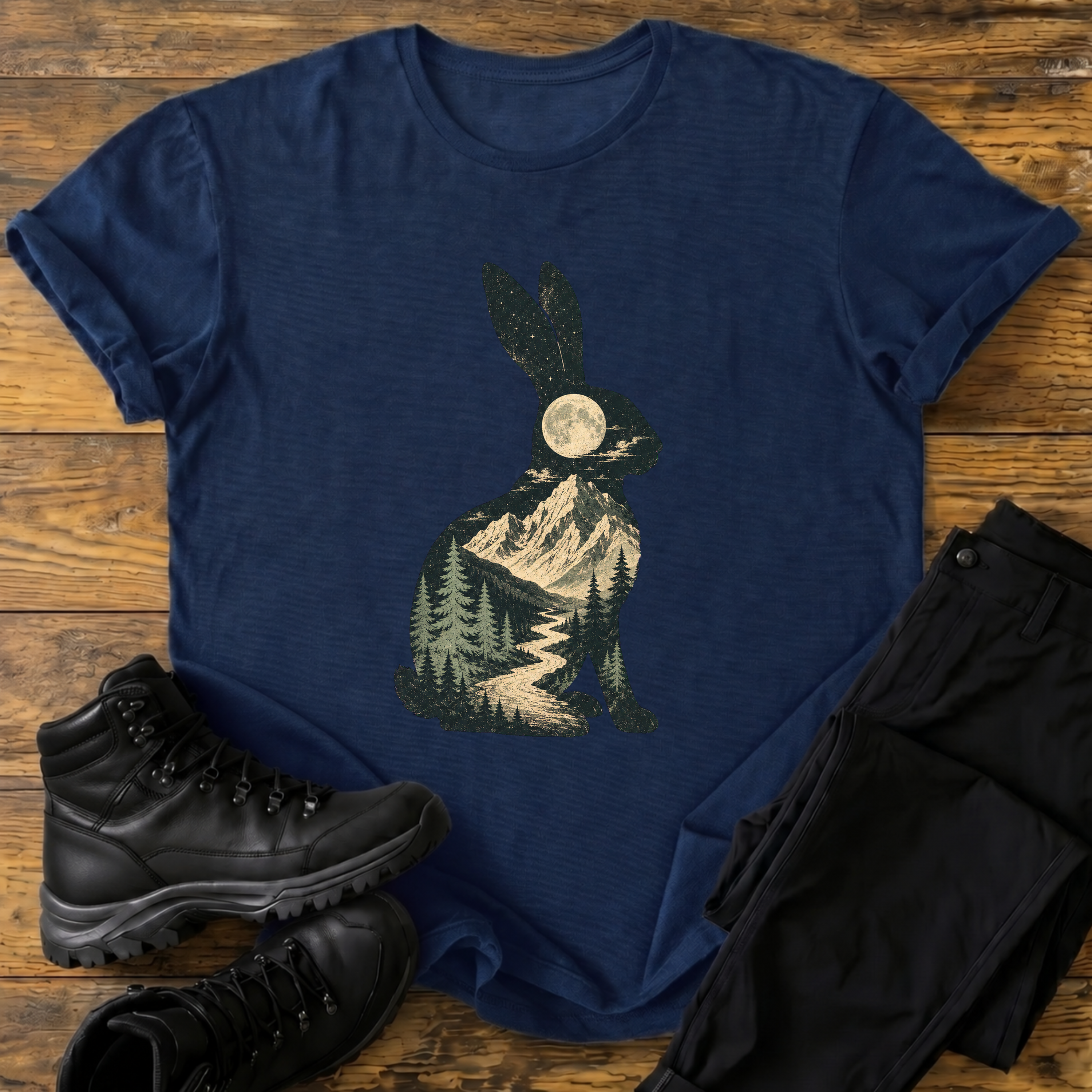 Hasen-Silhouette mit Berg T-Shirt