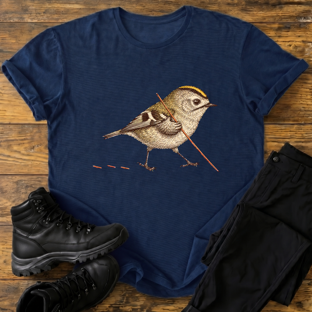 Wintergoldhähnchen mit Wanderstock T-Shirt