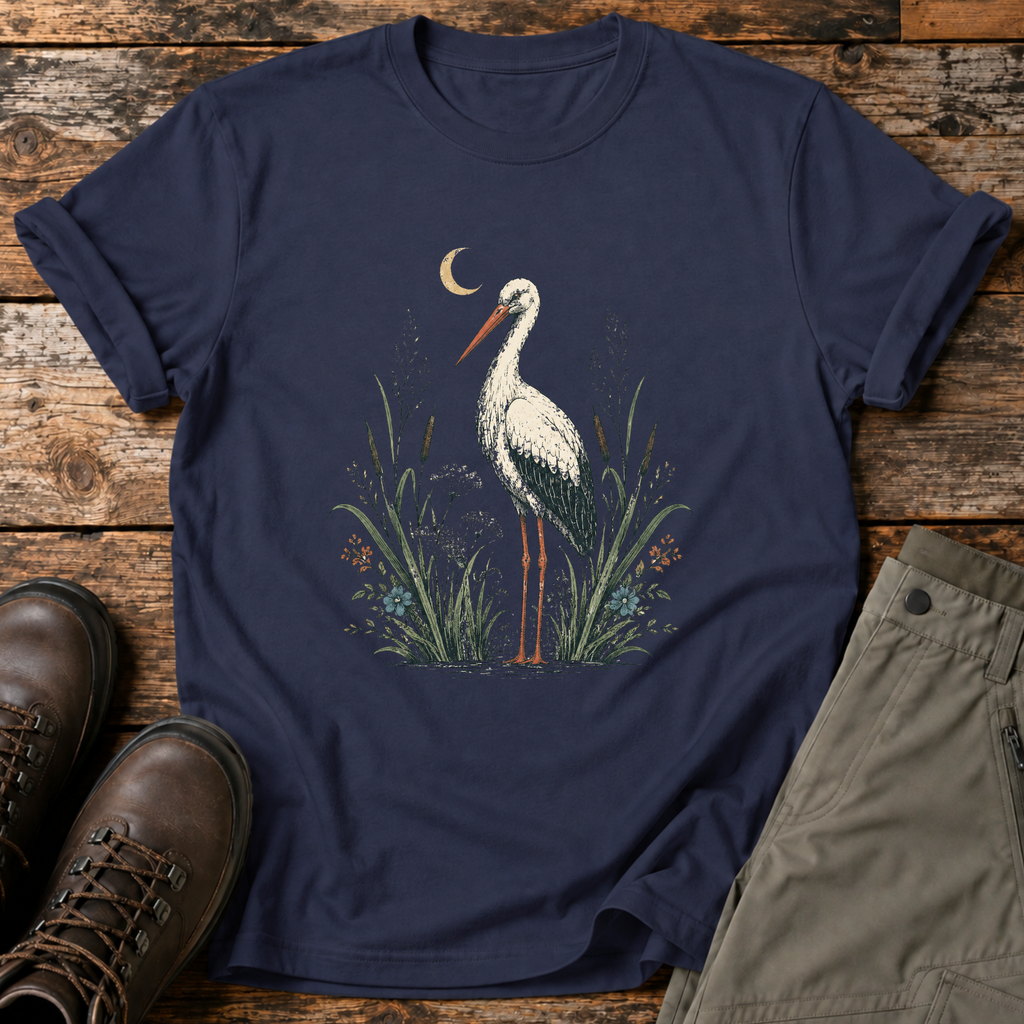 Storch im Schilf bei Nacht T-shirt