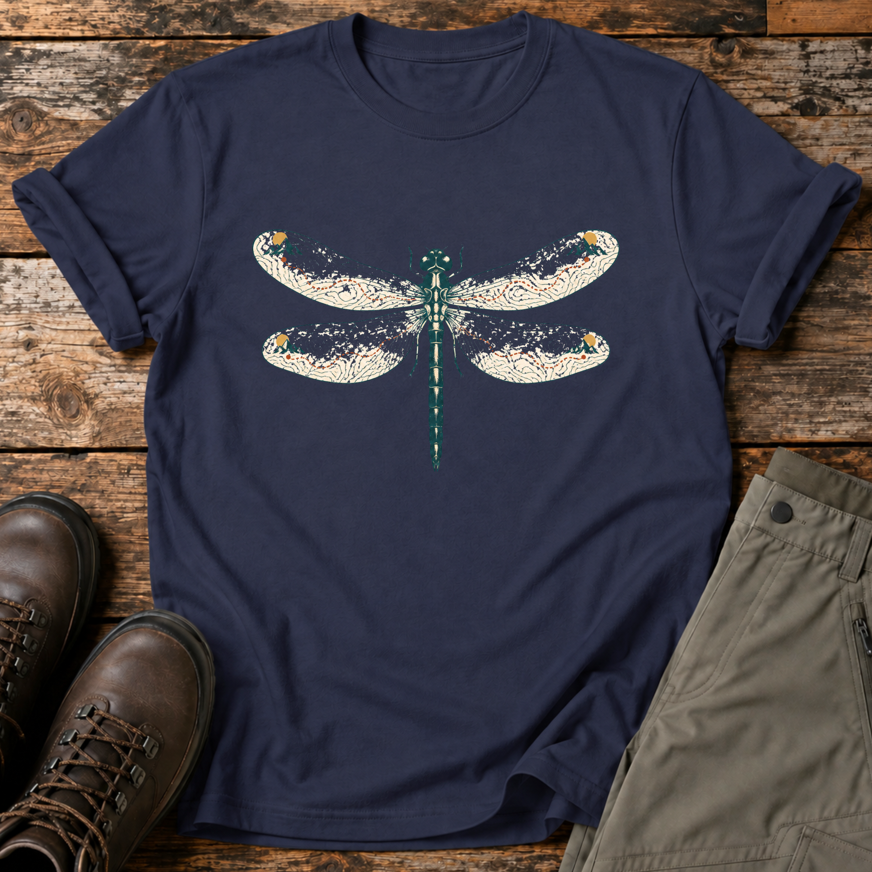 Libelle mit Höhenlinien auf den Flügeln T-shirt