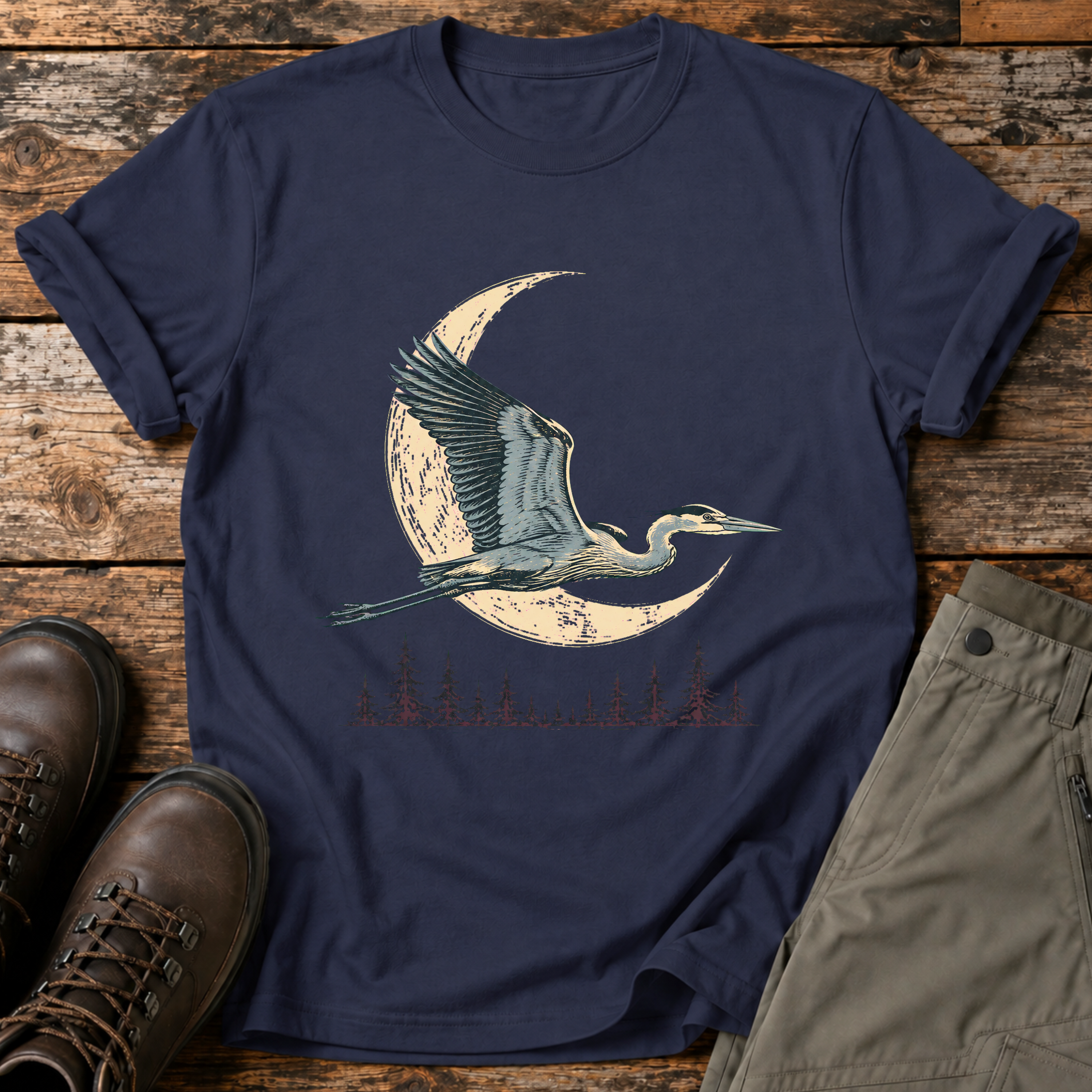 Reiher im Mondschein T-shirt
