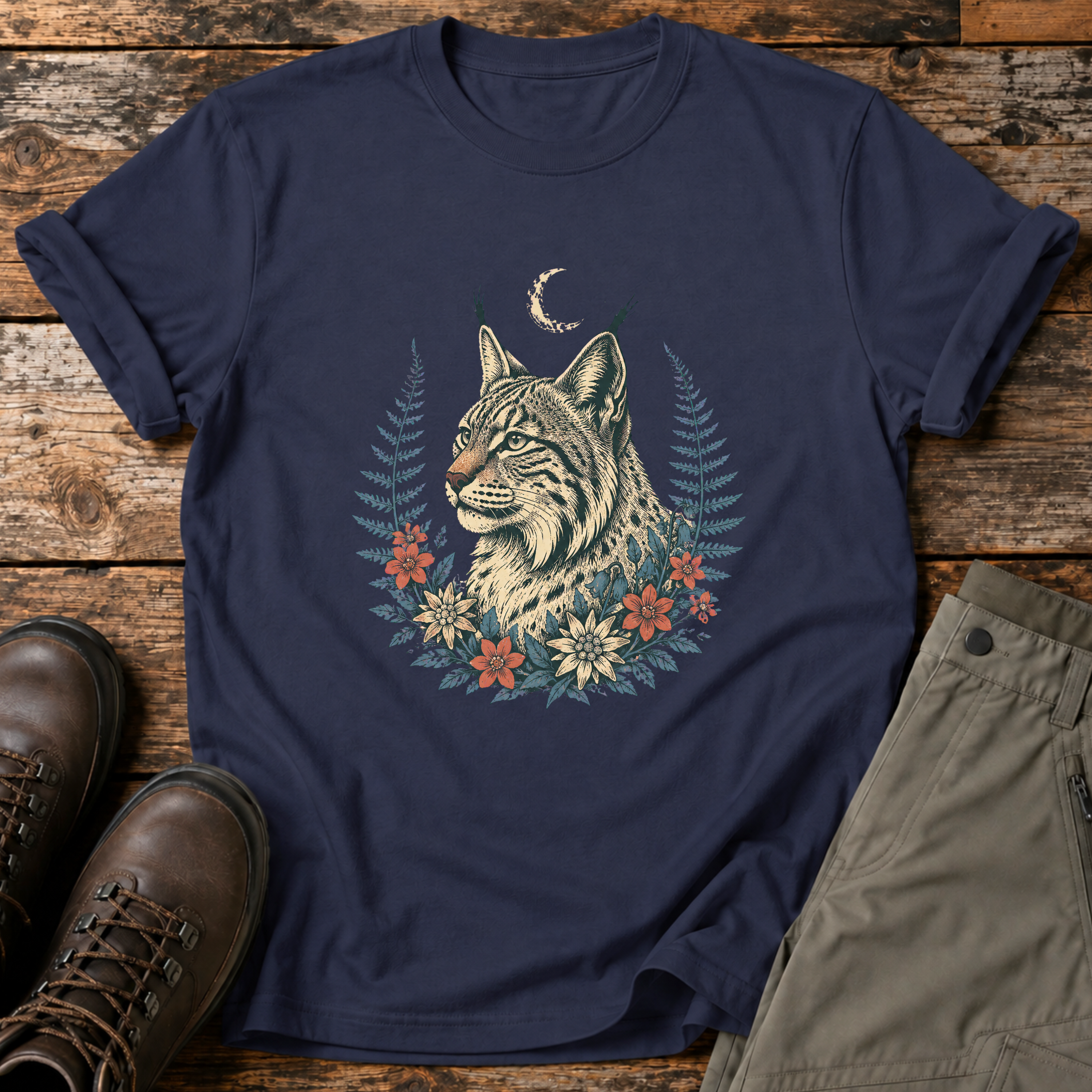 Luchs im Farnkranz T-shirt