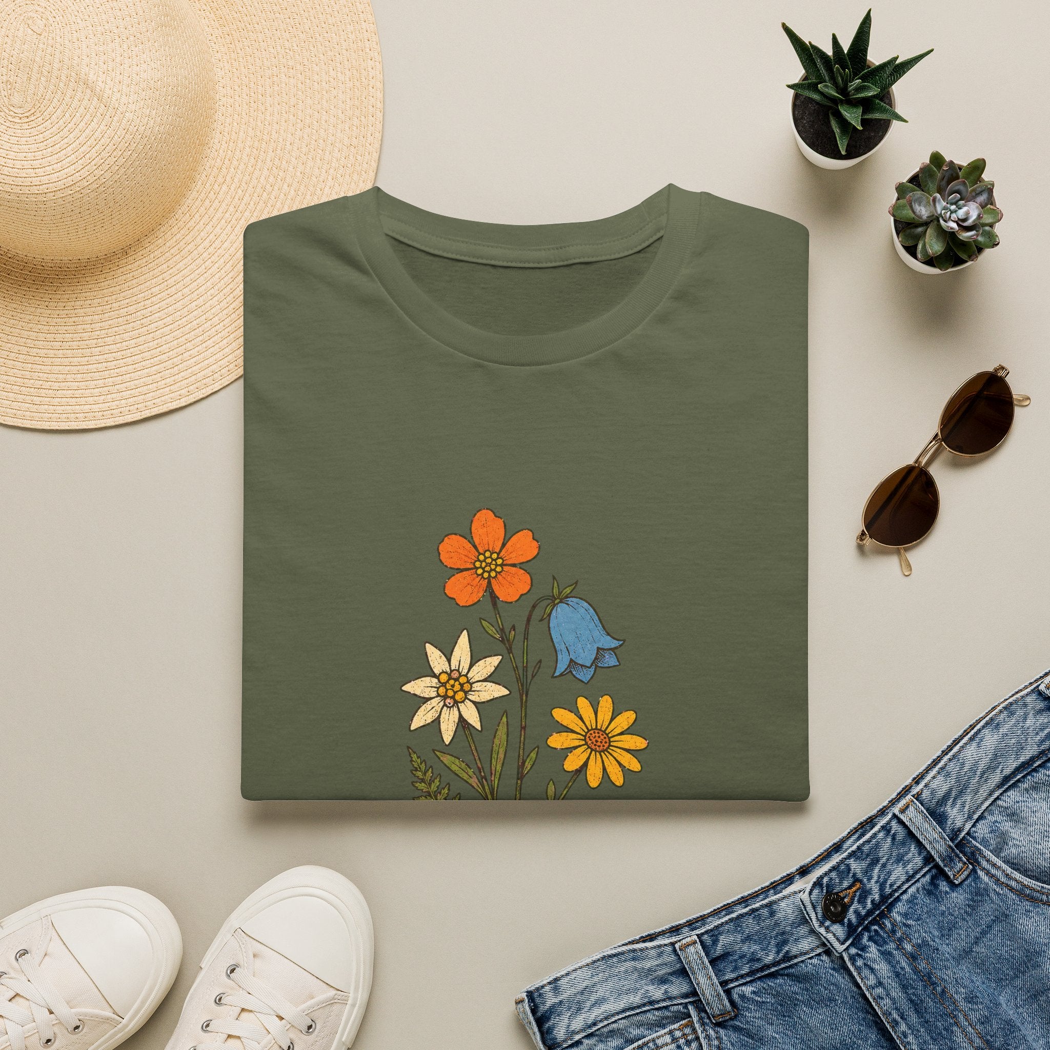 Alpenblumen-Strauß mit Schnürsenkel T-Shirt
